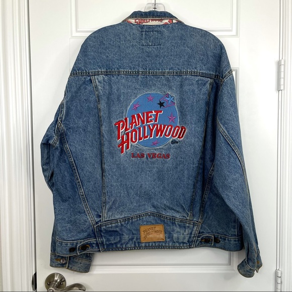 VINTAGE Planet Hollywood Las Vegas Unisex Embroidered Jean Jacket Size XL - Picture 8 of 14